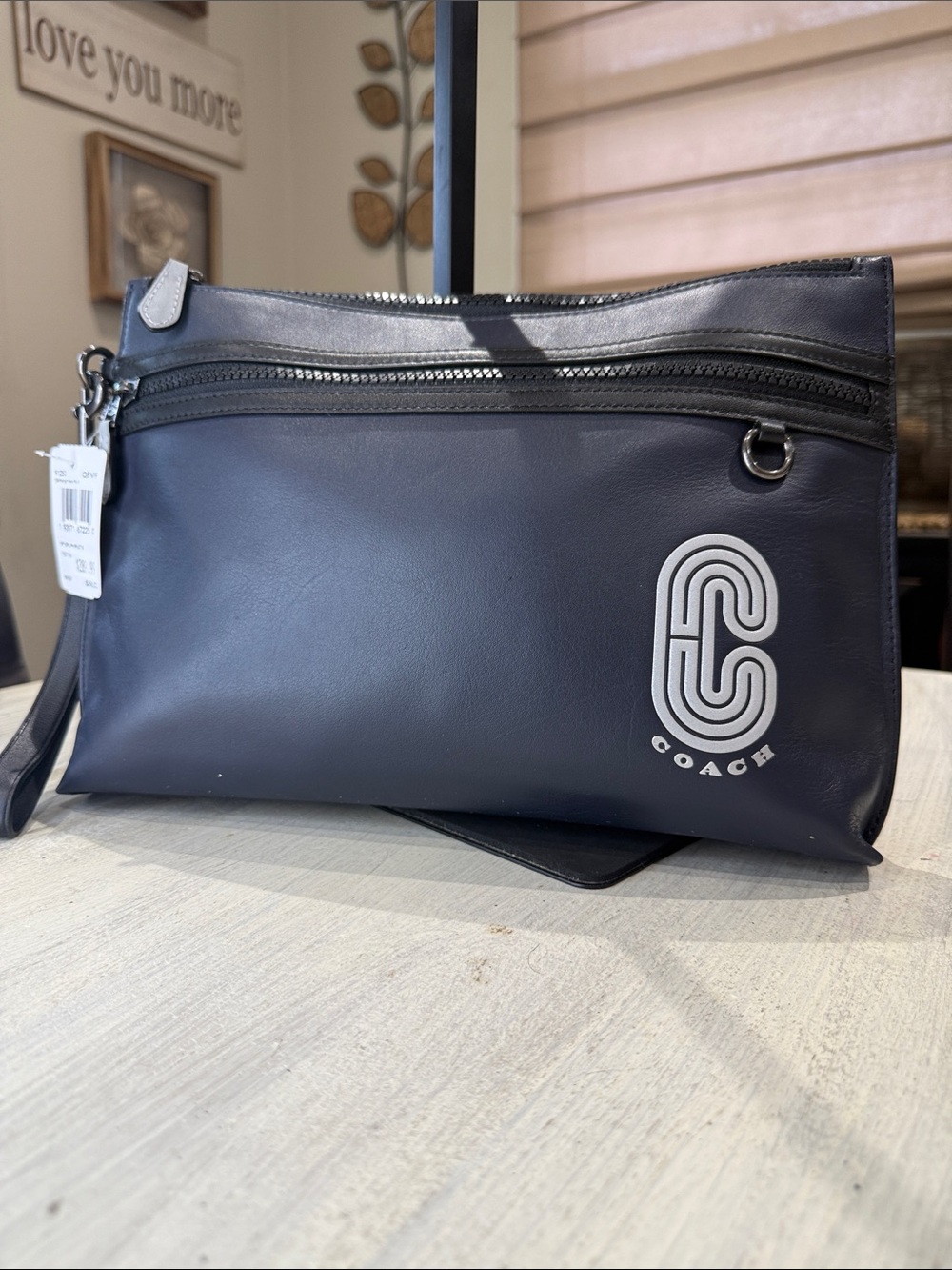 Coach Reflective Navy Leather Carryall Pouch